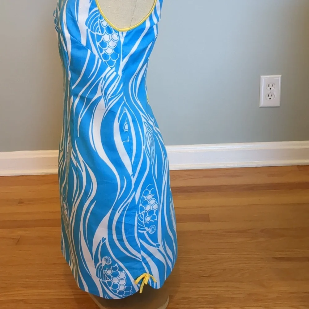 Lilly Pulitzer Delia Shift Resort White, Blue & Yellow Joe Fish Dress size 4 - Picture 4 of 16